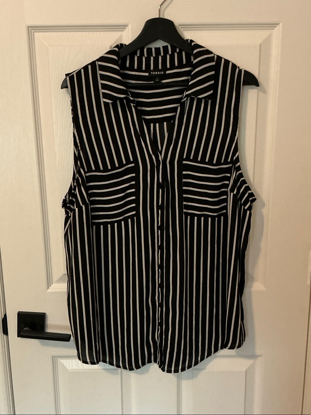 torrid Black and White Vertical Stripe Sleeveless Button-Up Blouse